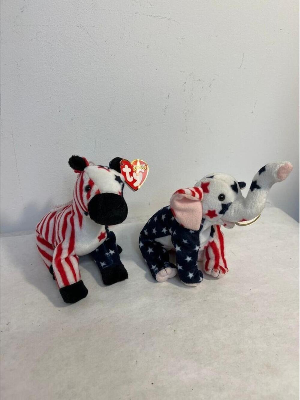 Vintage 2 Ty Beanie Babies  Lefty and Righty 2000 Elephant Donkey Has Tags Rare*